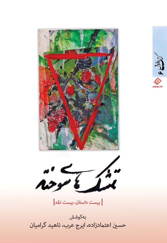 تصویر روی جلد کتاب تمشک های سوخته که با بکارگیری یکی از نقاشی های حسین روانبخش و عنوان دست نویس کتاب با همین مظمون منتشر گردیده