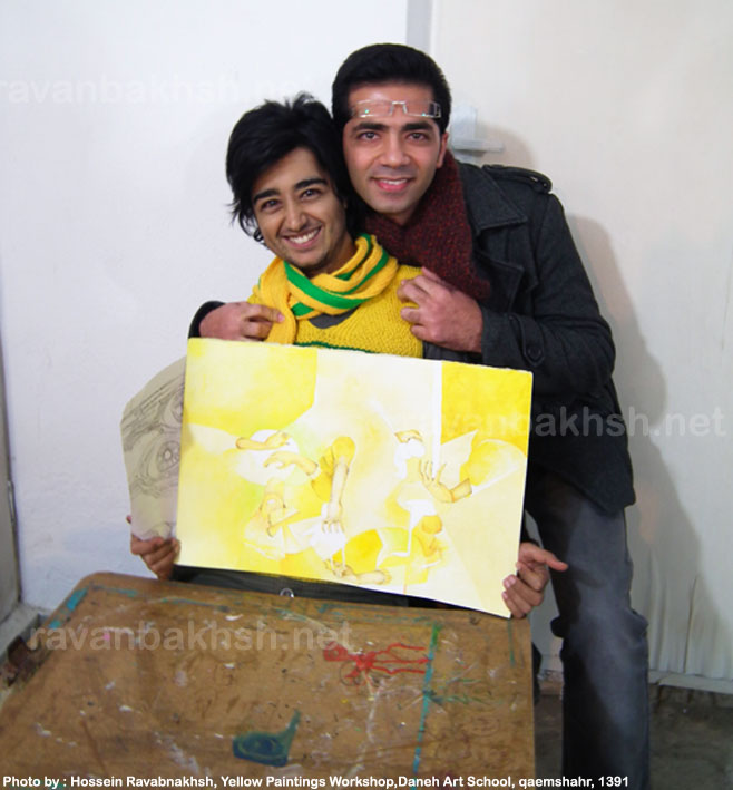 مهدی سعادتمند در ورک شاپ نقاشی های زرد به همراه آرش سلطانزاده، دیماه 1391 ، آموزشگاه هنری دانه، قائمشهر